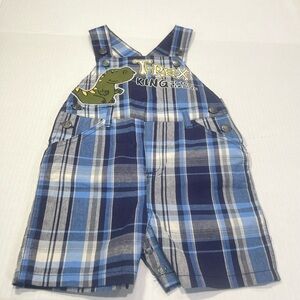 T-Rex King Kids Blue Plaid Overalls